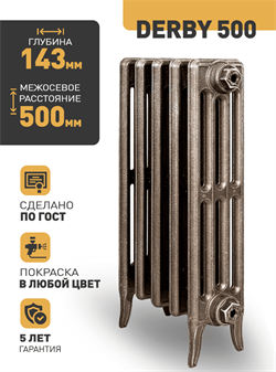 Чугунный радиатор RETROstyle Derby 500, 1 секция 107476